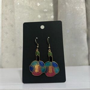 Vintage Colorful Enamel Flower Earrings